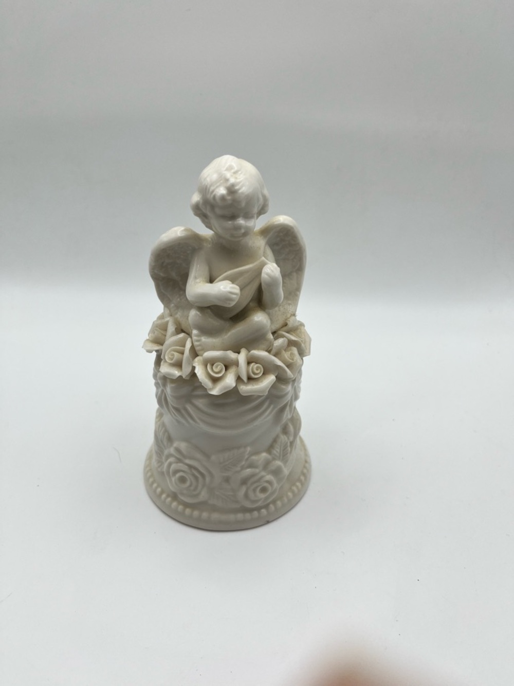 Ivory Ceramic Angel Figurine with Floral Base - Decorative Home Accent see descr